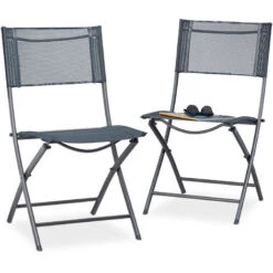 Relaxdays Set 2 Sedie Pieghevoli Da Balcone Metallo Plastica Seduta Da Giardino HxLxP: 87 X 55 X 48 Cm, Antracite
