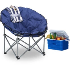 Relaxdays Sedia Da Campeggio Moonchair Carico Max. 120 Kg Comoda Poltrona Da Camping Pieghevole Con Custodia, Blu Scuro