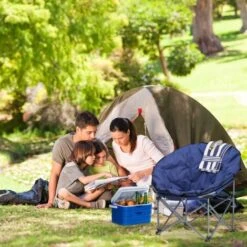 Relaxdays Sedia Da Campeggio Moonchair Carico Max. 120 Kg Comoda Poltrona Da Camping Pieghevole Con Custodia, Blu Scuro -Giardino di Lusso 10720588 3