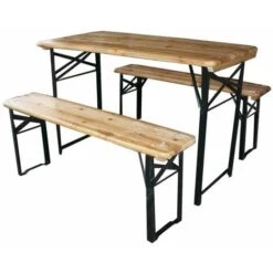 Set Birreria Da Giardino In Legno Con Tavolo E Panche Pieghevoli, 200 X 70 Cm