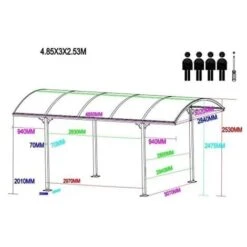 Carport Tettoia Da Esterno In Policarbonato E Alluminio - 485x300x253h Cm. 7 Carport Tettoia Da Esterno In Policarbonato E Alluminio - 485x300x253h Cm. -Giardino di Lusso 11229092 3