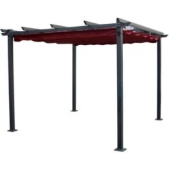 Gazebo Pergola Da Esterno Struttura In Acciaio Colore Burgundy, 3x3 M