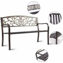 Panca Da Giardino Panchina Da Esterno Con Schienale E Braccioli 126 X 60 X 85 Cm -Giardino di Lusso 11536845 4