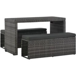 Set Da Pranzo Per Esterni 3 Pz Con Cuscini In Polyrattan Grigio VidaXL