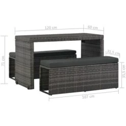 Set Da Pranzo Per Esterni 3 Pz Con Cuscini In Polyrattan Grigio VidaXL -Giardino di Lusso 11942363 3