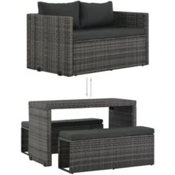 Set Da Pranzo Per Esterni 3 Pz Con Cuscini In Polyrattan Grigio VidaXL -Giardino di Lusso 11942363 4