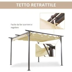 Outsunny Gazebo Pergola Da Giardino Parasole Retraibile Cornice Nera Tendale Beige, 350 X 350 X 230cm -Giardino di Lusso 12003221 4