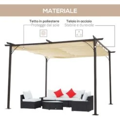 Outsunny Gazebo Pergola Da Giardino Parasole Retraibile Cornice Nera Tendale Beige, 350 X 350 X 230cm -Giardino di Lusso 12003221 5