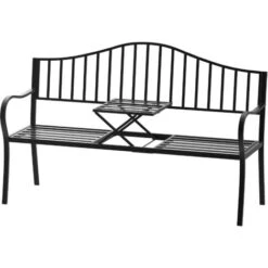 Outsunny Panchina Da Giardino In Ferro Battuto A Strisce Nero