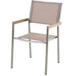 Set Di 2 Sedie Da Giardino In Tessuto Beige E Gambe In Acciaio Inox Grosseto -Giardino di Lusso 12161974 4