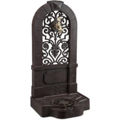 Relaxdays Fontana Da Parete Giardino, Terrazza, Stile Antico, Rubinetto, Vaschetta, HxLxP: 74 X 36 X 30 Cm, Marrone