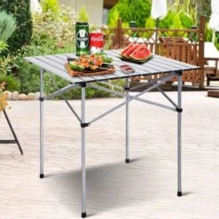 Tavolo Da Campeggio Picnic Richiudibile In Alluminio 70x70x70 Cm Con Custodia