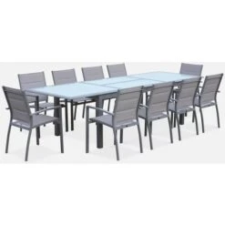 Set Da Giardino Con Tavolo Allungabile - Modello: Philadelphie, Colore: Grigio Chiaro - Tavolo In Alluminio, Dimensioni: 200/300cm, Ripiano In Vetro, Prolunga E 8 Poltrone In Textilene -Giardino di Lusso 12352810 3