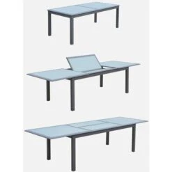 Set Da Giardino Con Tavolo Allungabile - Modello: Philadelphie, Colore: Grigio Chiaro - Tavolo In Alluminio, Dimensioni: 200/300cm, Ripiano In Vetro, Prolunga E 8 Poltrone In Textilene -Giardino di Lusso 12352810 4