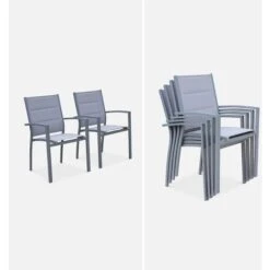 Set Da Giardino Con Tavolo Allungabile - Modello: Philadelphie, Colore: Grigio Chiaro - Tavolo In Alluminio, Dimensioni: 200/300cm, Ripiano In Vetro, Prolunga E 8 Poltrone In Textilene -Giardino di Lusso 12352810 5