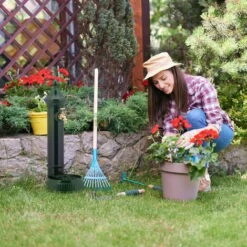 Relaxdays Fontana A Colonna Da Giardino, Stile Vintage, Autoportante, Rubinetto, Vaschetta, HLP 72x26x31 Cm, Verde Scuro -Giardino di Lusso 12487733 3