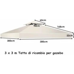 Tetto Di Ricambio Per Gazebo Da Giardino Copertura Di Ricambio Gazebo 3 X 3 M (Beige) -Giardino di Lusso 12614227 5