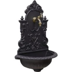 Fontana A Muro Mod.Granada Grigio Ghisa Per Casa Giardino + Rubinetto Cod.303L In Ottone Lucido