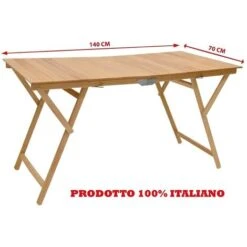 Tavolo Tavolino Pieghevole Richiudibile In Legno Naturale 70x140x72H Cm Campeggio