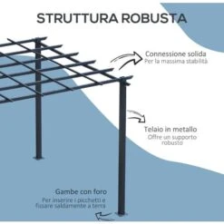 Outsunny Pergolato Da Giardino Struttura In Metallo Nero 300 X 300 X 230 Cm -Giardino di Lusso 14344610 4