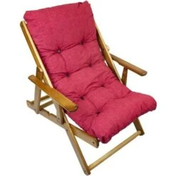 MAURY'S POLTRONA RELAX ROSSA TINTA UNITA COMODONA IN LEGNO 3POSIZIONI CON CUSCINO IMBOTTITO