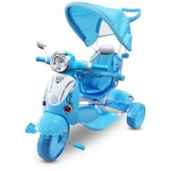 Triciclo A Spinta Con Pedali Per Bambini LT854 SPECIAL Luci Suoni Con Maniglione Colore: Azzurro