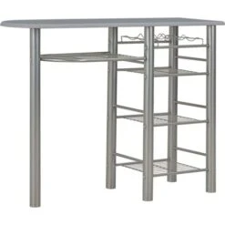 Set Da Bar 3 Pz Con Mensole In Legno E Acciaio Grigio VidaXL -Giardino di Lusso 15729017 2
