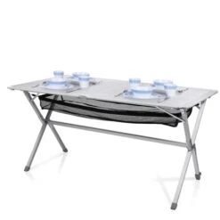 Tavolo Da Campeggio Giardino Picnic In Alluminio 140x76cm Con Piano Alluminio