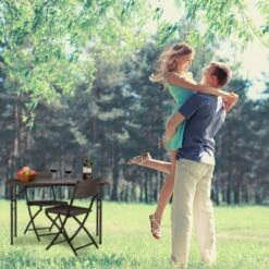 Relaxdays Tavolo Giardino, Aspetto Legno, Pieghevole, Plastica & Metallo, Esterni, Bistrò HLP: 74 X 120 X 60 Cm, Marrone -Giardino di Lusso 16365915 3