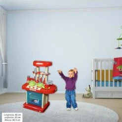 Cucina Giocattolo Multifunzione Per Bambini Con Luci E Suoni + Accessori Rossa -Giardino di Lusso 16502026 4