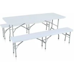 Tavolo Pieghevole Da Catering E Campeggio A Valigetta Con Maniglia -Tavolo 180 X 75 Cm Con 2 Panche
