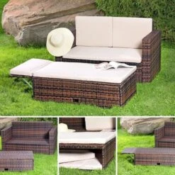 Mucola Lounge Mobili Da Giardino Divano Panca Tavolo Pieghevole Rattan Sedute Marrone -Giardino di Lusso 16997572 5