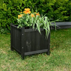 Mucola Panchina Da Giardino Panca In Legno Nero 2in1 Fioriera 2 Vasi Da Fiori Sedile In Legno -Giardino di Lusso 16997664 2