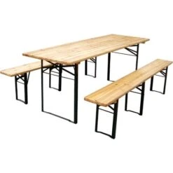 Set Birreria , 1 ATavolo E 2 Panche Con 3 Sostegni 200x70 Cm ABETE NATURALE