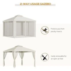 Outsunny Gazebo Da Giardino Con Paletti E Corde Doppio Tetto Zanzariera Pareti Laterali Beige 295 X 295 X 263 Cm -Giardino di Lusso 17718686 4