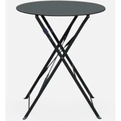 Set Da Giardino, Bar Bistro, Pieghevole - Modello: Emilia, Rotondo, Colore: Grigio Antracite - Tavolo ø60cm, Con Due Sedie Pieghevoli, Acciaio Termolaccato -Giardino di Lusso 17811396 3