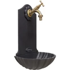 Fontana A Muro Mod.Maiorca Colore Ghisa Casa Giardino Con Rubinetto Cod.303B In Ottone Brunito