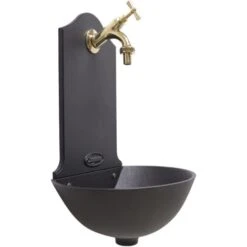 Fontana A Muro Mod.Malaga Colore Ghisa Casa E Giardino Con Rubinetto Cod.303L In Ottone Lucido