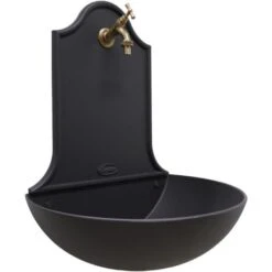 Fontana A Muro Mod.Marbella Colore Ghisa Per Casa Giardino Con Rubinetto Cod.303B In Ottone Brunito