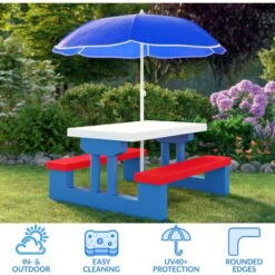 Deuba Set Picnic Bimbi Tavolo E Panche Da Giardino Per Bambini 3-6 Anni Con Ombrellone Giochi Per Terrazza Esterno Bambino Bambina -Giardino di Lusso 18458173 3