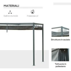 Outsunny Gazebo Pergola Con Telo Scorrevole Per Esterni, 298 X 213 X 222 Cm -Giardino di Lusso 18495368 4