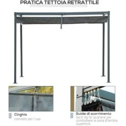 Outsunny Gazebo Pergola Con Telo Scorrevole Per Esterni, 298 X 213 X 222 Cm -Giardino di Lusso 18495368 5