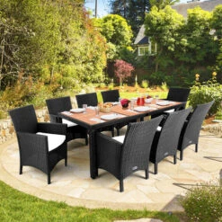 Casaria Set Da Giardino Polyrattan 8 Sedie Larghe Cuscini7cm Tavolo Da Giardino Copertura In Legno D'acacia Set Di Mobili Da Giardino Nero -Giardino di Lusso 18558208 3