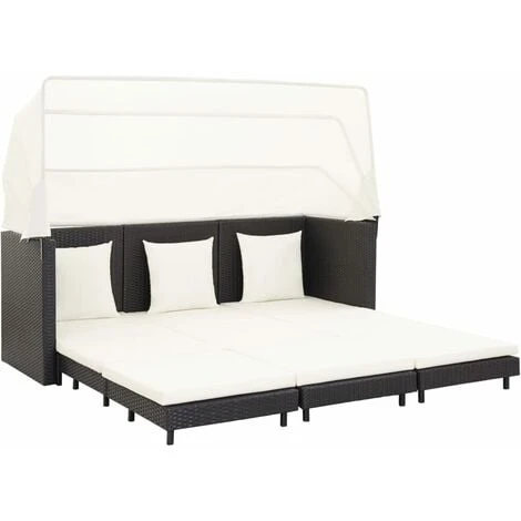 Divano Letto A 3 Posti Estendibile Con Tetto Polyrattan Nero VidaXL 3 Divano Letto A 3 Posti Estendibile Con Tetto Polyrattan Nero VidaXL