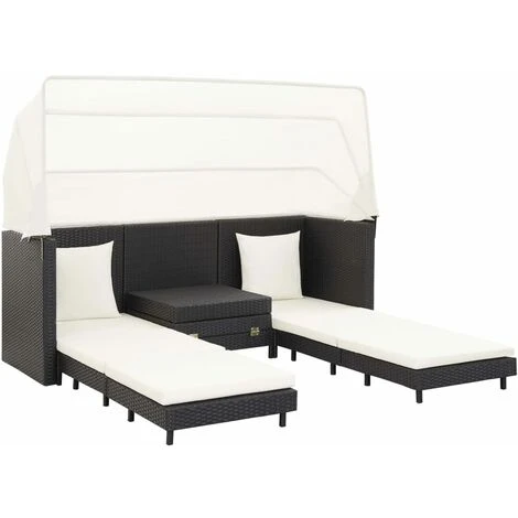 Divano Letto A 3 Posti Estendibile Con Tetto Polyrattan Nero VidaXL 4 Divano Letto A 3 Posti Estendibile Con Tetto Polyrattan Nero VidaXL - immagine 2