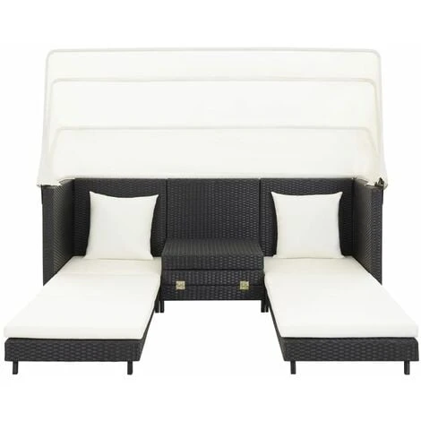 Divano Letto A 3 Posti Estendibile Con Tetto Polyrattan Nero VidaXL 7 Divano Letto A 3 Posti Estendibile Con Tetto Polyrattan Nero VidaXL - immagine 5