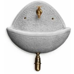 Fontana A Bacinella Da Parete Verra Anticata In Cemento Colore Grigio - 54x25x56 Cm