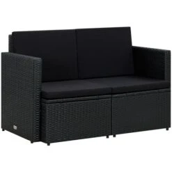 Divano Da Giardino A 2 Posti Con Cuscini Nero In Polyrattan VidaXL