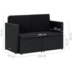 Divano Da Giardino A 2 Posti Con Cuscini Nero In Polyrattan VidaXL -Giardino di Lusso 19604276 3