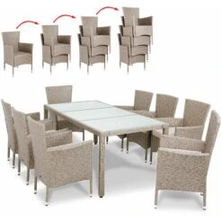 Set Tavolo E Sedie Da Giardino 8 Sedie Impilabili Tavolo 190x90cm Arredo Esterno